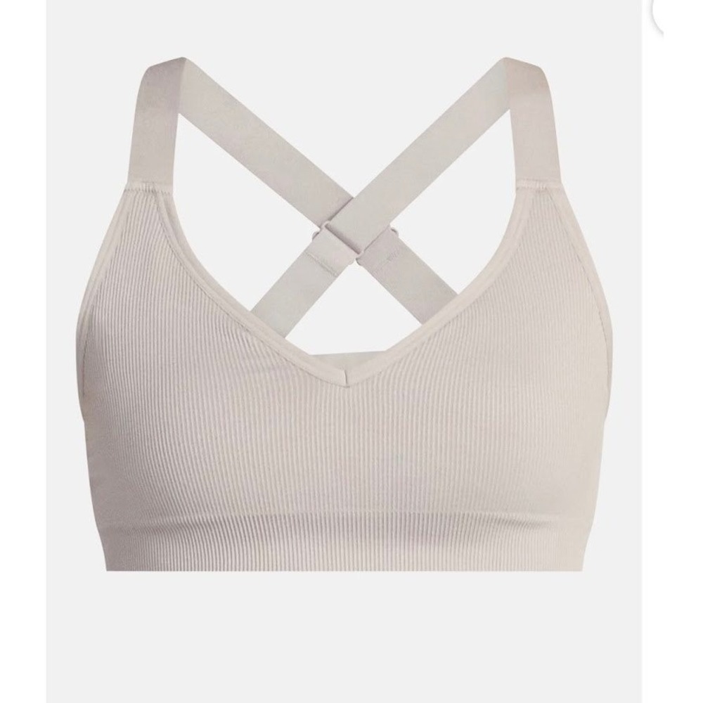 Avia Seamless Ribbed Sports Bra Taupe Fog 32A XS Low Impact Racerback V-Neck